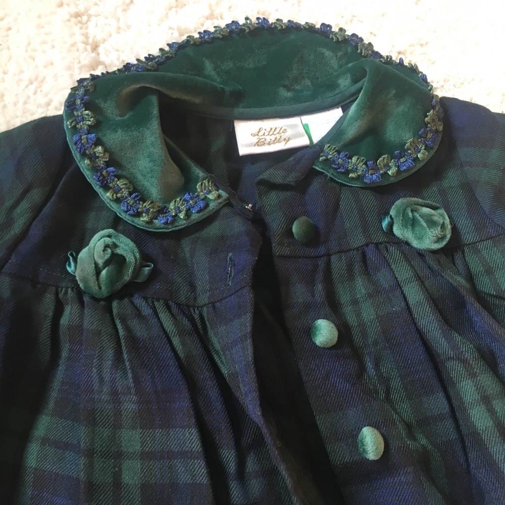 Green Plaid Winter Velour 3pcs dress set incl Hat